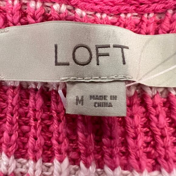 NWT LOFT Neon Pink and White Striped Relaxed V-Neck Cardigan - Picture 7 of 10